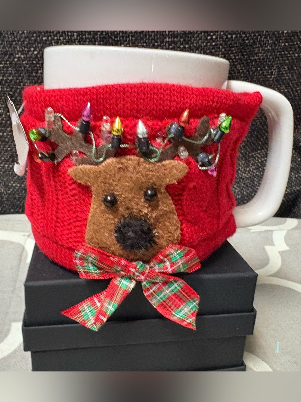 Pier 1 Light Up LED Reindeer Sweater Porcelain Mug